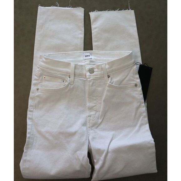Edwin EW2003SSY Women's Sz 24 Optic White Bree Mid-Rise Straight Crop Jeans - Picture 2 of 12